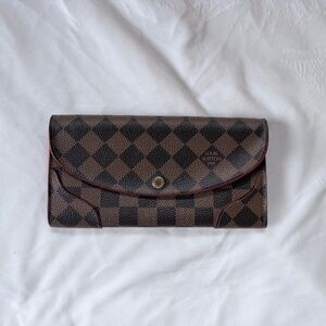 Louis Vuitton Caissa Wallet Damier Ebene Red Interior